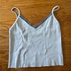 Brandy Melville Light Blue with Lace Trimming Cropped Tank Top